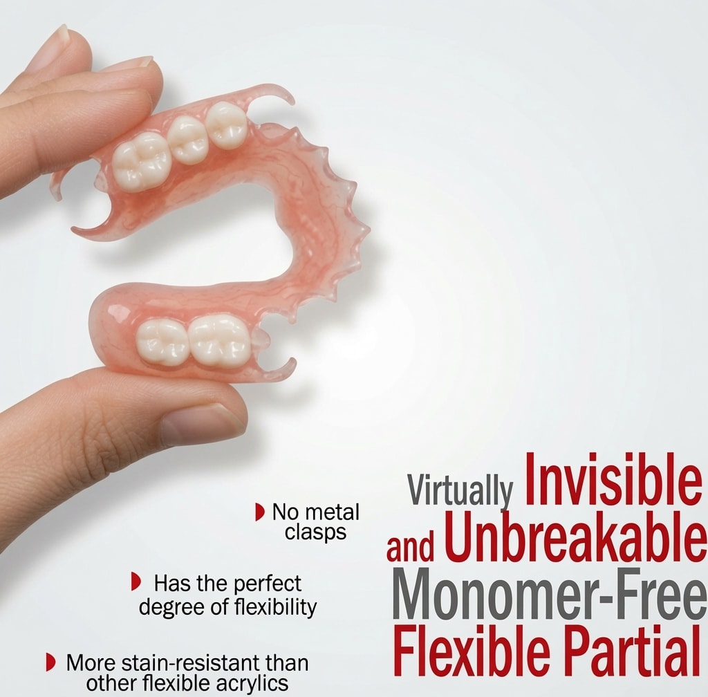 Flexible partial denture — virtually invisible, monomer-free